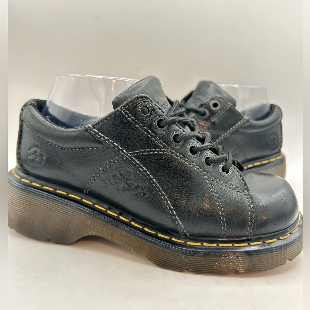 RARE DAISY Flower Dr. Martens Chunky Black Leather 12283 Oxford Boot WMS Sz 7 - Picture 1 of 15
